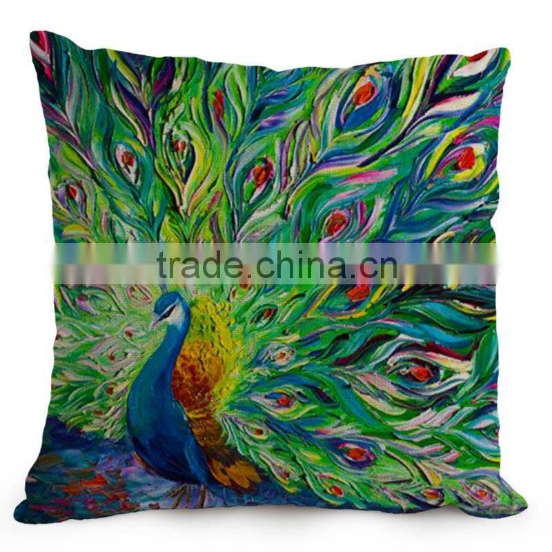 beautiful peacock feather linen cushion cover 45cm throw pillow case christmas decoration for sofa bed chair
