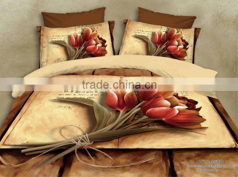 3D Printed Flower brown Pink rose Bedding Set