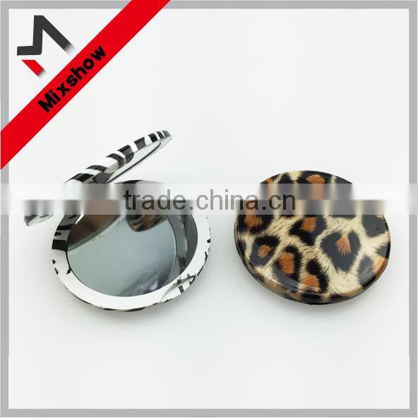 Plastic double sides round animal printing compact mirror