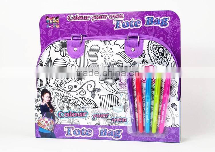 DIY Toy coloring your own fashion tote bag with 5 markers