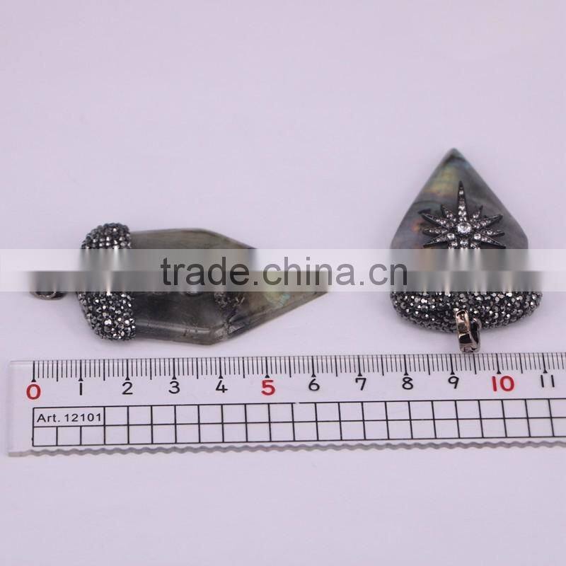 Natural Labradorite Pendant, Pave Crystal Zircon Labradorite Gem stone Arrow Point Pendant, For Jewelry Making
