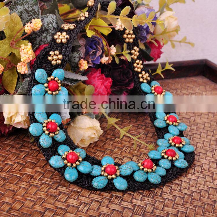 wax cord skyblue tophus hand made necklace for women