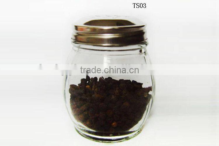 round glass spice shakers with metal hole cap