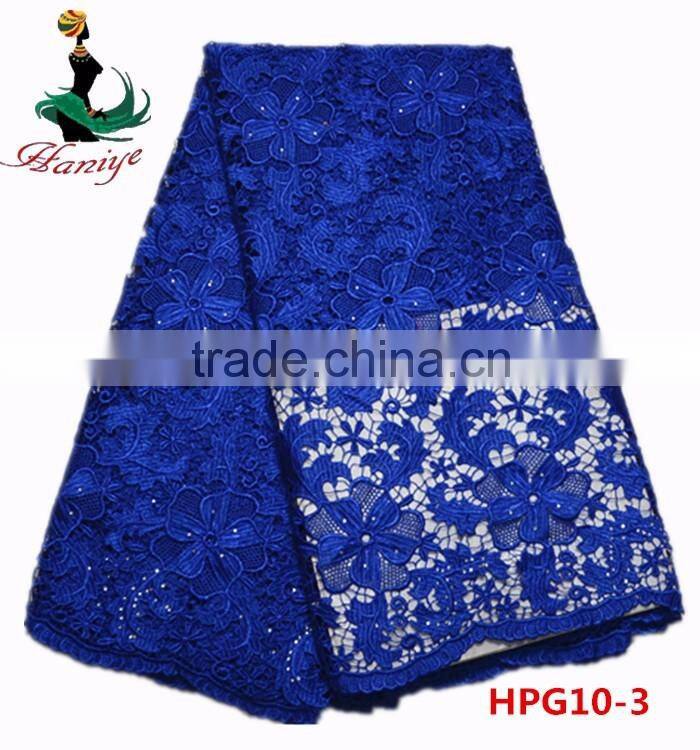Haniye 2016/HPG10 Wholesale African High Quality Guipure Water Soluble Lace Fabric,Beaterful Flower stones Lace Fabric