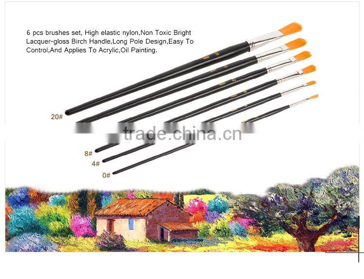 Wholesale High Quality Nylon Artist Paint Brush Set 6, Professional Artist Painting Brush For Painting in China