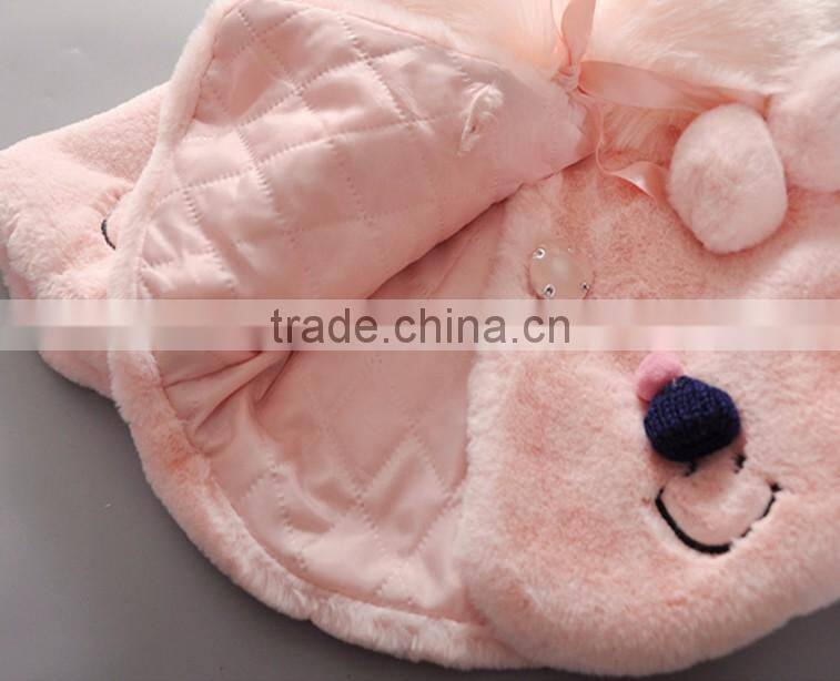 China Qualified Good Kids Children Baby Winter Coat Jacket With Embroidered Smile Face and Pompom Ball
