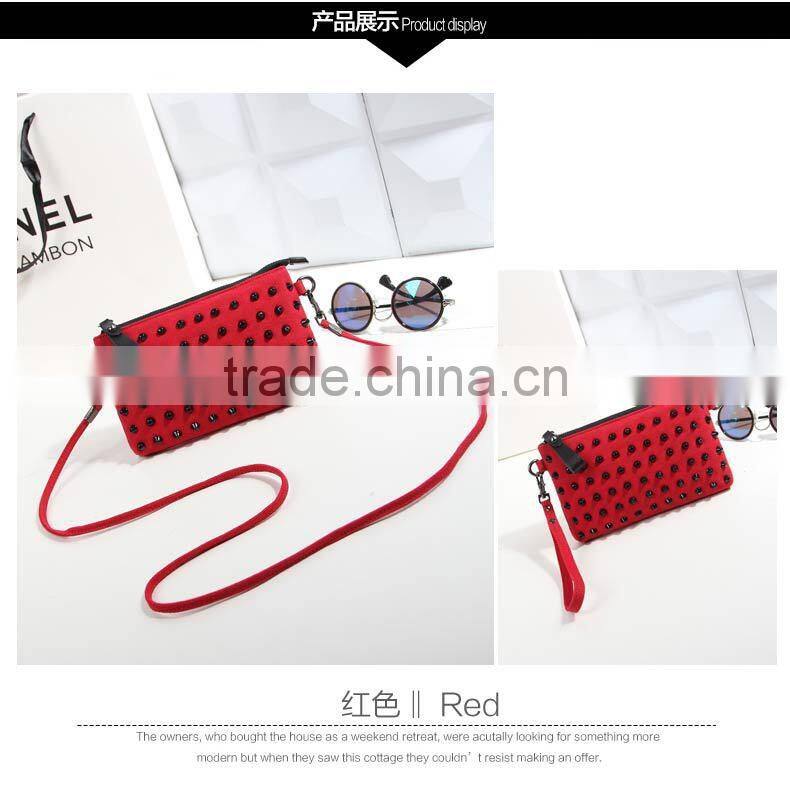 2016 Europea style factory directing selling high quality women blue clutch bag with rivet