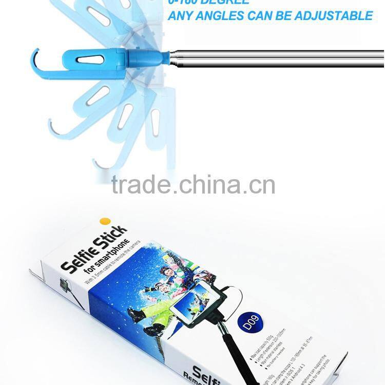 promotional cheap selfie stick with cable and mirror