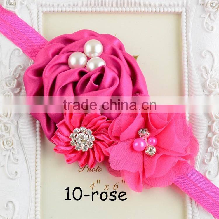 Satin Flower Pearl Headband Baby Headband 2016 QueenBaby Headwear