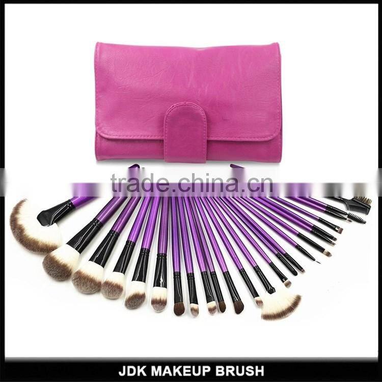 professional 24pcs makeup brush sets with pink PU leather roll bag
