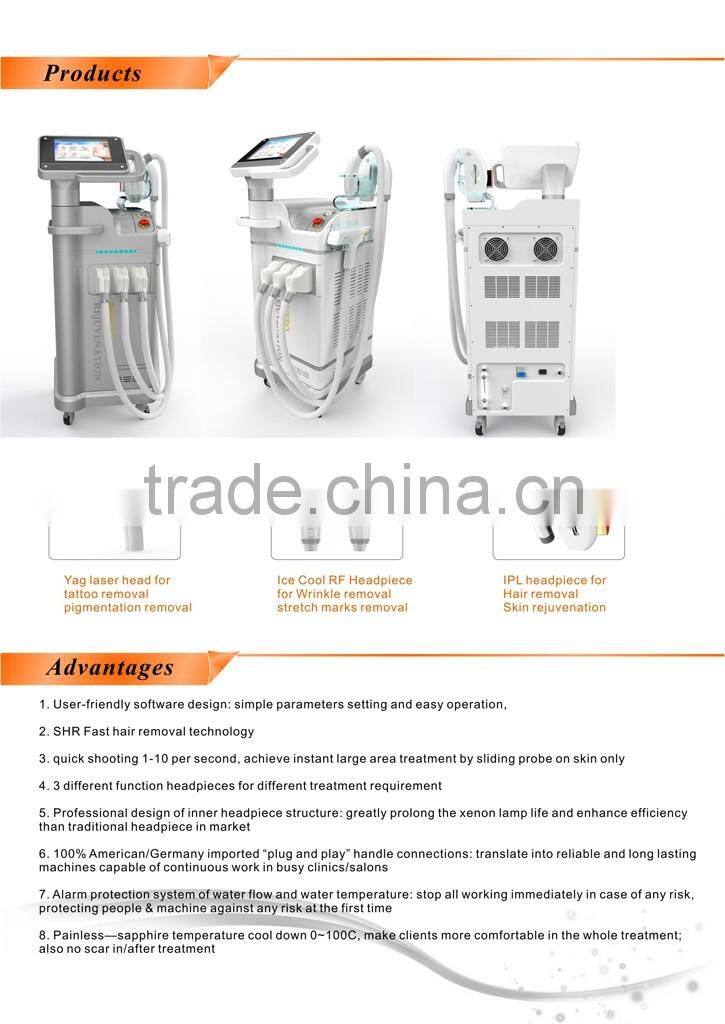 hair removal skin rejuvenation tattoo removal multifunctional beauty machine shr IPL + RF + ND