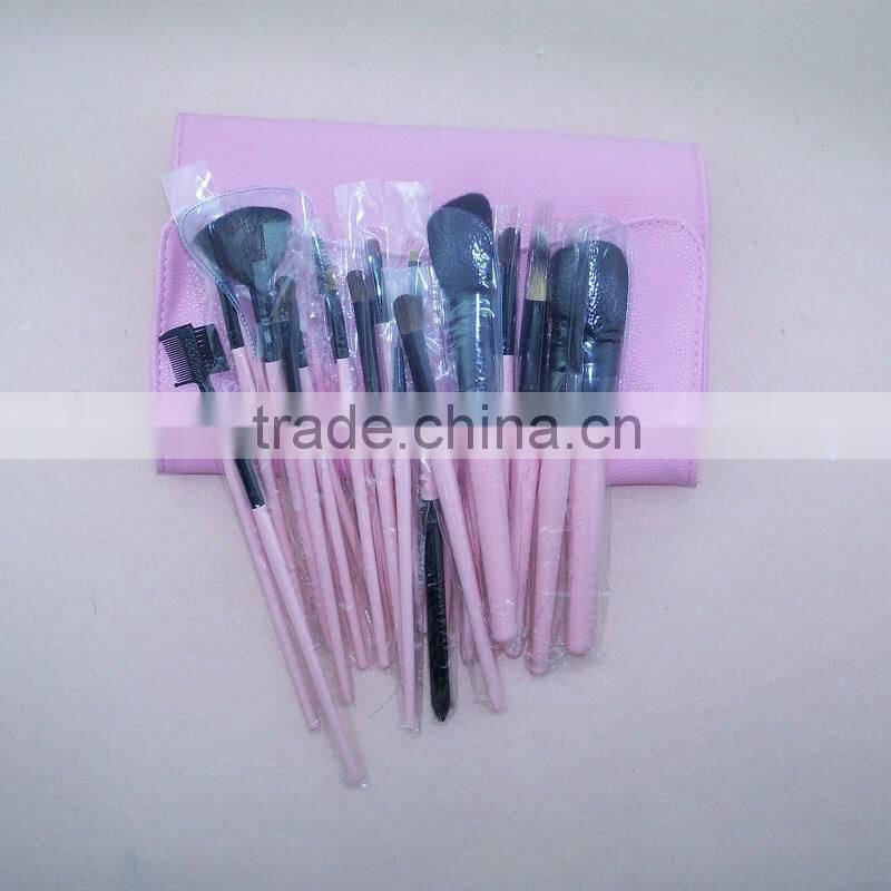Hot sale 23pcs per set log wood handle animal fiber hair cosmetic makeup brush set with PU makeup brush bag