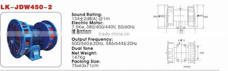 Civil defense Siren (Air Raid Sirens)LK-JDW450-2 with 7.5KW