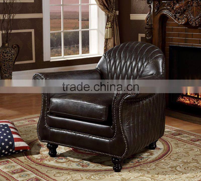 Vintage Italian Brown Leather Club Arm Chair With Nail Head/Cigar Leather Chair