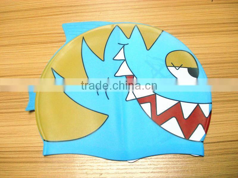 Funny cartoon fish and wave design silicone children swimming cap
