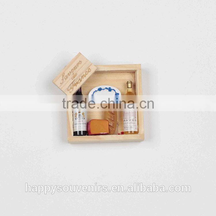 high quality france wooden wine bottle and resign fridge magnets for home decor