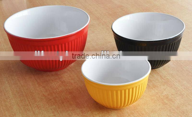 3pcs set Mixing bowl with solid color, Embossed design