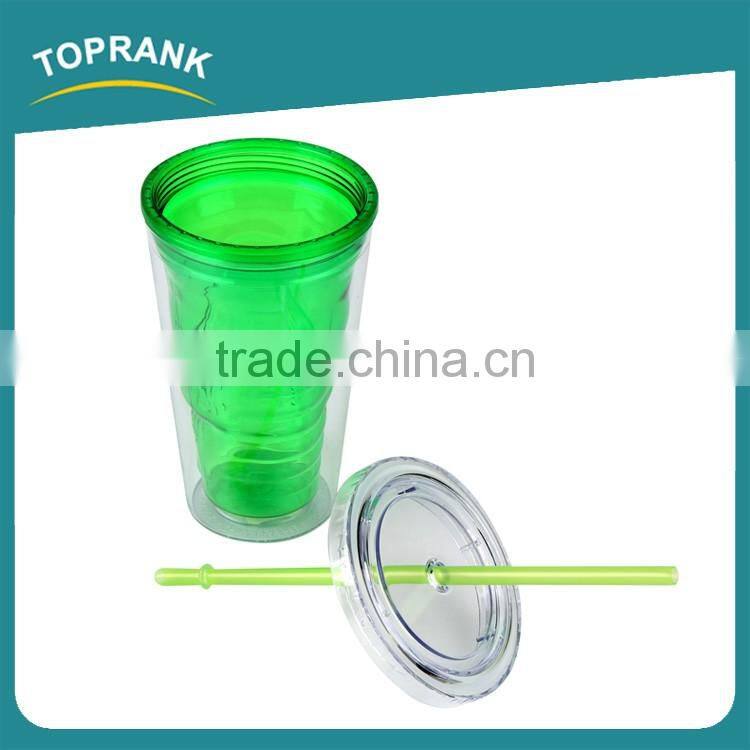 Customized Logo Clear Insulated Plastic Drinking Tumbler Double Wall Plastic Tumbler With Straw