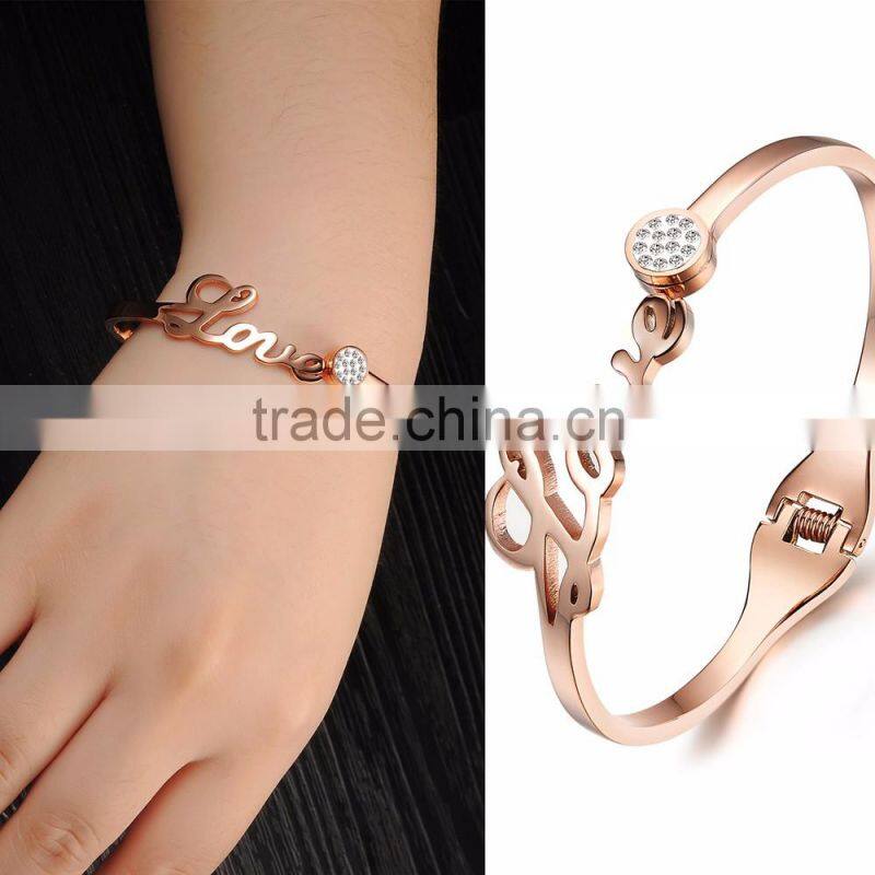 2017 Stock gold/rose gold stainless steel open bangle bracelet cuff love bracelet