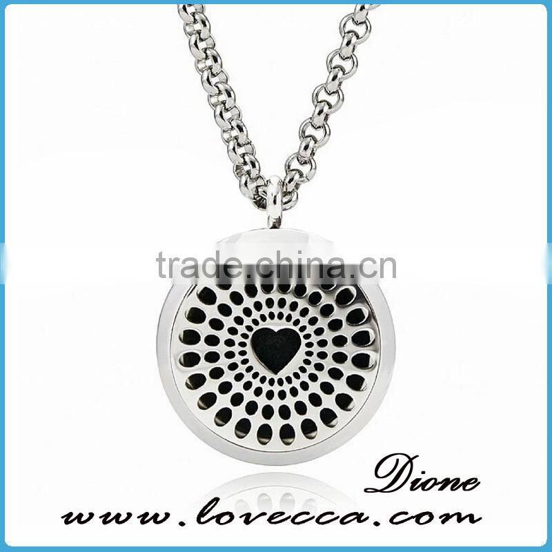 New Professional Silver Color Stainless Steel round aromatherapy locket necklaces