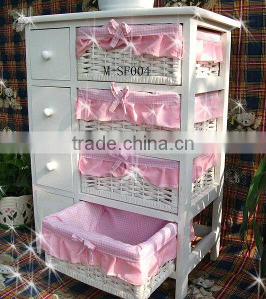 white bathroom & bedroom cabinet with 3 drawers wicker storage basket