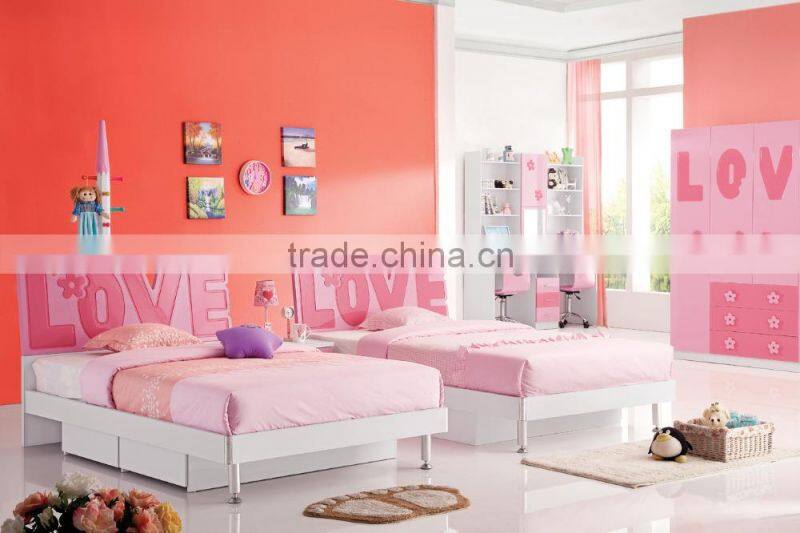 RD105 Love twins girl pink princess bedroom set 2016 alibaba new children kids colofurl cartoon furniture on sale in stock