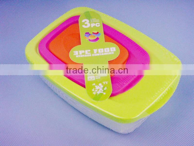 3PC Plastic color rectangle fresh bowl/food container