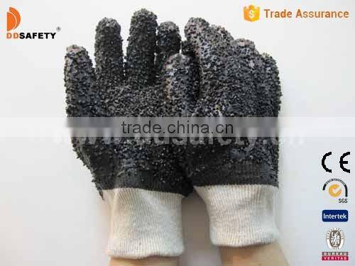 DDSAFETY PVC Gloves Black PVC Rough Finished 100%Cotton Liner Safety Gloves