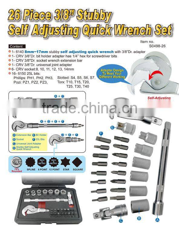 26 Piece 3/8" Stubby Self Adjusting Quick Wrench Set