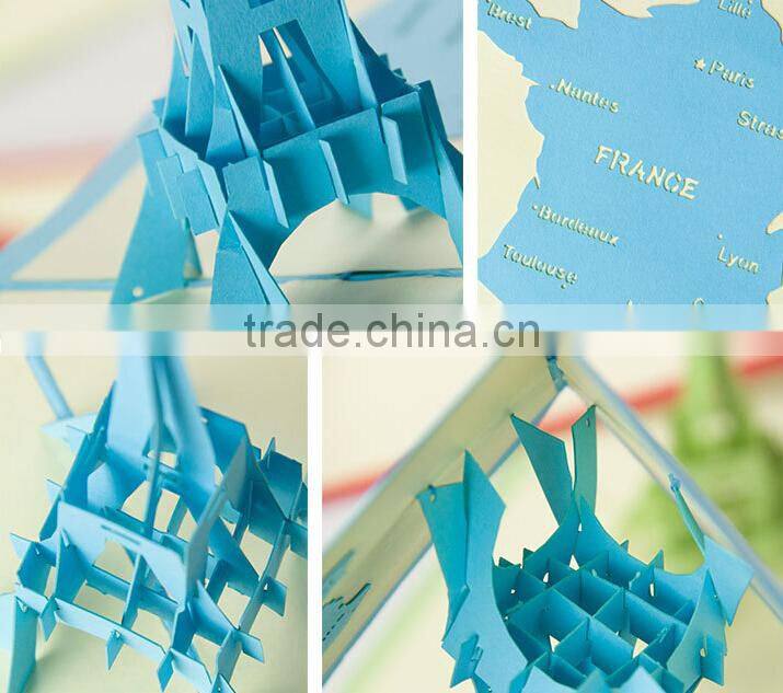 Creative 3D Greeting Card Custom Eiffel Tower Greeting Cards Printing Handmade Postcard