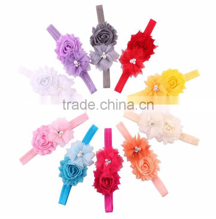2015 wholesale Baby Toddler Infant Flower Headband with Pearl Hair Bow Band Accessories