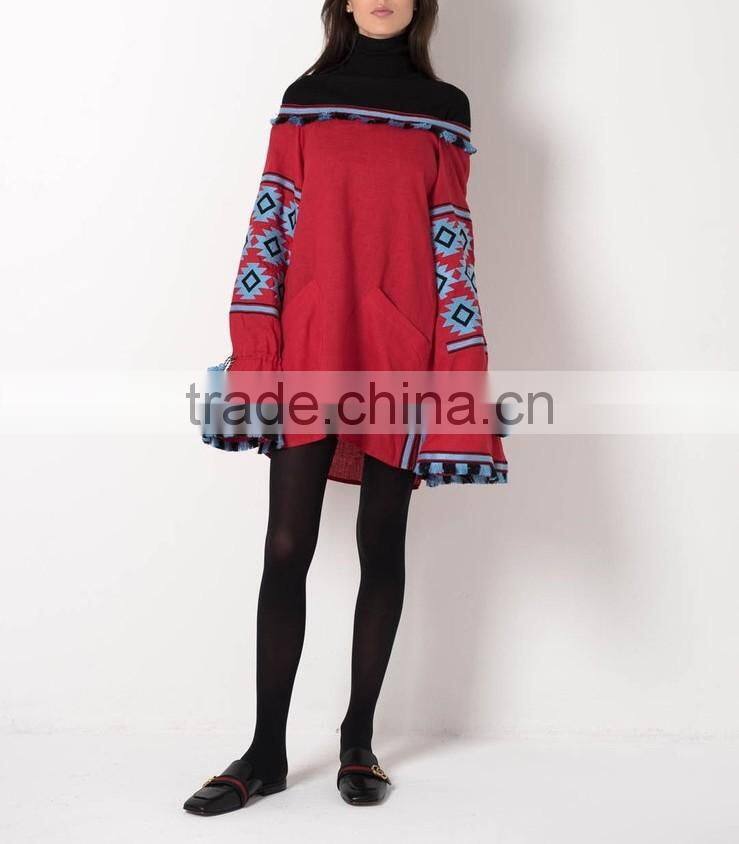 Ukrainian Vyshyvanka Off-The-Shoulder Tunic Linen Mexican Hand Embroidered Dresses Wholesale Names Of Ladies Dress 2016 HSD5664