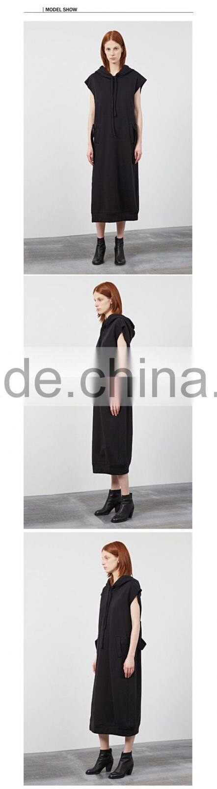 women wholesale plain black gym oversized sport windprof pull over streetwear long sleeveless hoodie dress manufacturers