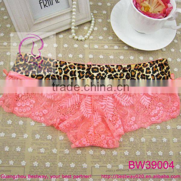 Ladies fashion cute leopard & lace short panties very sexy hot sale