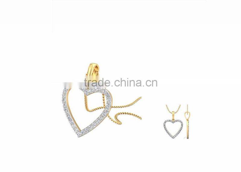 Two Tone Plated CZ Solitaire Heart Pendant