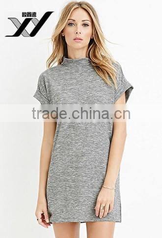 2017 Cheapsale Custom Ladies Solid Side Open Short Sleeve Casual Dress OEM Service