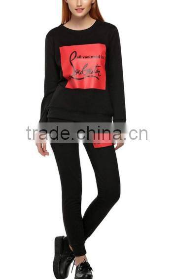 women printed Hoodie Pants Suit Two Piece gtm Tracksuit Set with fleece