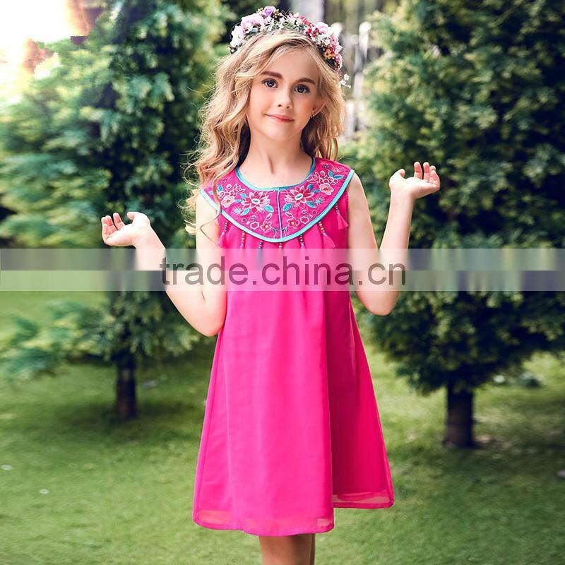 S60721B 2017 Fashion Summer Embroidery Girls Vest Dresses Kids Dress
