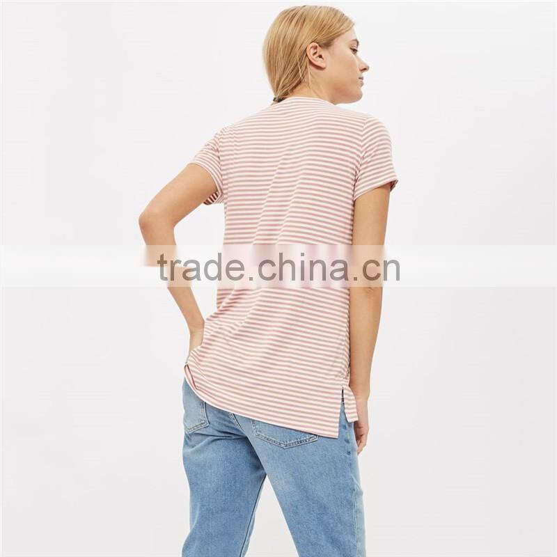 Cute loose meternity technical pregnant girl delivery pink stripe blouse