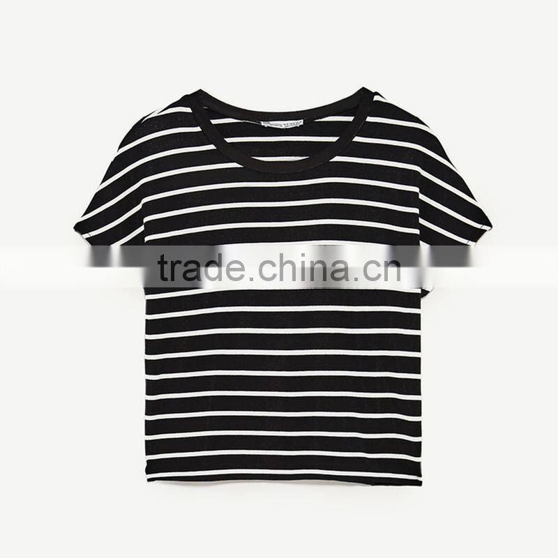 2017 Round neck short sleeves striped T-shirt women sexy midriff tank tops