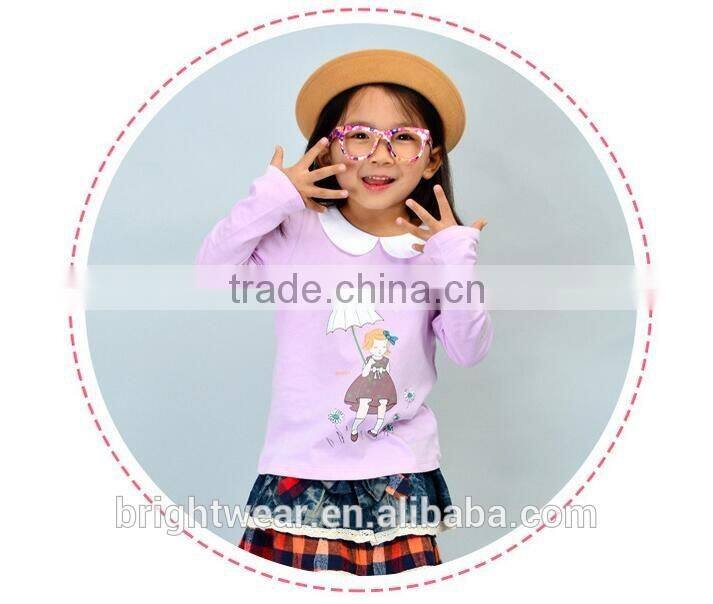 Printed cotton doll collar children cute t-shirt for girls