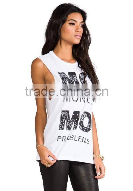 raw cut arm holes plain white tank top