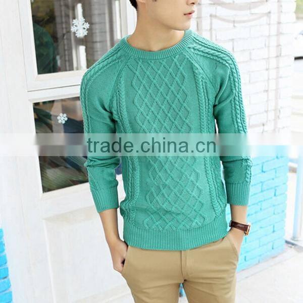 Crew neck men argyle pattern cable fancy sweater