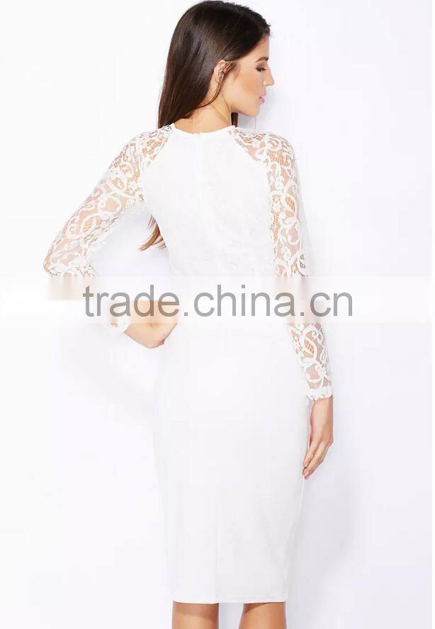 High quality wholesale China factory trendy style long sleeve summer lace midi dress