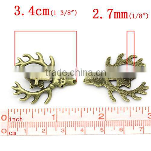 Charm Pendants Christmas Reindeer Antique Bronze Cross Pattern Carved 3.4x2.8cm