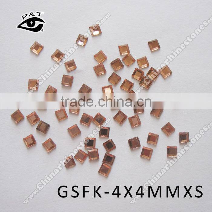 4X4MM Peach color rhinestone square shaped hot fix rhinestone for clothing
