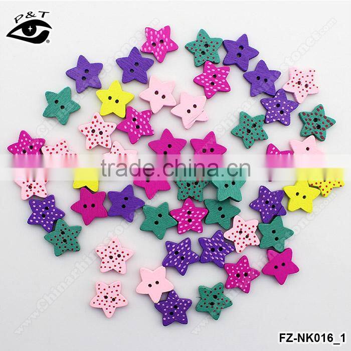 15MM Star Shaped Wood Buttons Colorful Buttons For Decoration DIY Craft Accessories