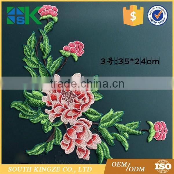 Cheongsam use Large 3D Floral Flower Peony Embroidered Sew On Patch Applique