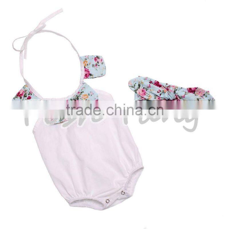 Wholesale Floral print romper hot selling costumes baby romper 100% cotton summer jumpsuit with headband