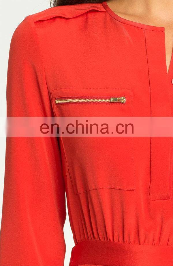 CHEFON Zippered chest pocket elasticized waist latest dress designs for ladies